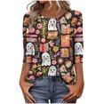thumbnail image 1 of Mwjwdo Womens 3/4 Sleeve Book Ghost Printed Dressy Casual Henley Round Neck Relaxed Fit Tunic Tops Fall Shirts, 1 of 6