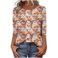 thumbnail image 1 of Mwjwdo Womens 3/4 Sleeve Ghost Floral Printed Dressy Casual Henley Round Neck Relaxed Fit Tunic Tops Fall Shirts, 1 of 5