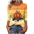 thumbnail image 1 of Mwjwdo Womens 3/4 Sleeve Pumpkin Gradient Printed Dressy Casual Henley Round Neck Relaxed Fit Tunic Tops Fall Shirts, 1 of 6