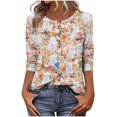 thumbnail image 1 of Mwjwdo Womens 3/4 Sleeve Vintage Ghost Book Printed Dressy Casual Henley Round Neck Relaxed Fit Tunic Tops Fall Shirts, 1 of 6