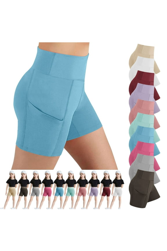Yoga Shorts with Pockets for Big Girls High Waisted Biker Shorts Kids Hide Tummy Running Work Gym Tight Pants Athletic Shorts Hot Pink 12 Years