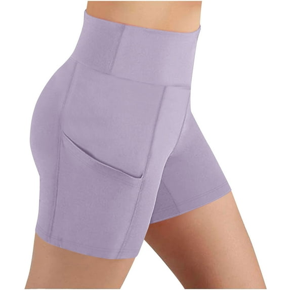 Mwjwdo Yoga Shorts with Pockets for Big Girls High Waisted Biker Shorts Kids Hide Tummy Running Work Gym Tight Pants Athletic Shorts Purple 12 Years