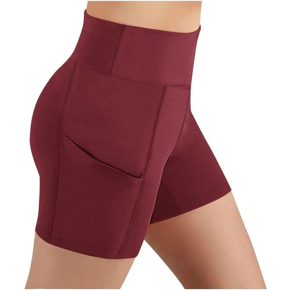 Mwjwdo Yoga Shorts with Pockets for Big Girls High Waisted Biker Shorts Kids Hide Tummy Running Work Gym Tight Pants Athletic Shorts Wine 10 Years