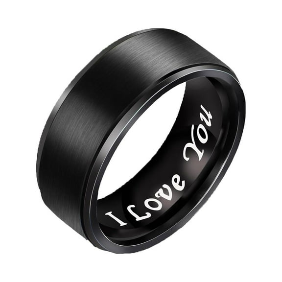 Mxee Clearance Rings for Women Mens Wedding Band in Titanium 8MM Black Plated Ring - Engraved I Love You