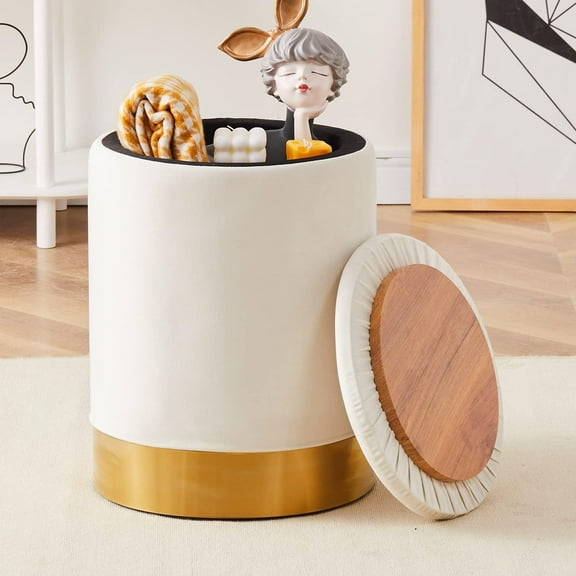 Mxfurhawa Cream Velvet Multipurpose Storage Ottoman