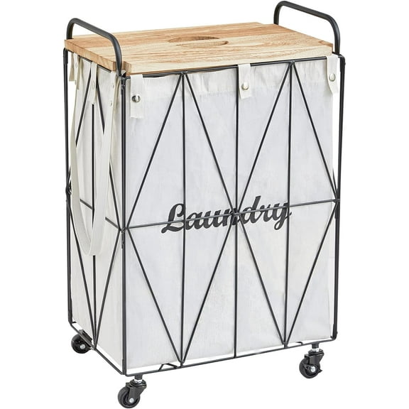 Mxfurhawa Iron Wire Laundry Hamper With Rolling Lockable Wheels, Foldable basket Organizer with Lid,Handles & Detachable Liner(Black)