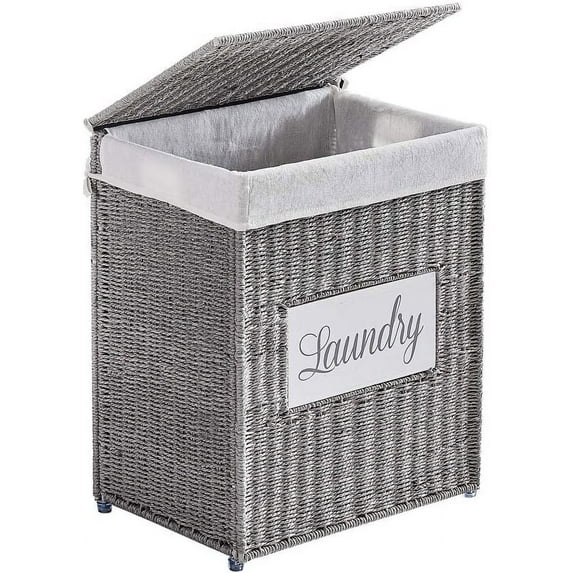 Mxfurhawa Laundry Hamper with Lid Paper Rope Laundry Storage Basket, Gray