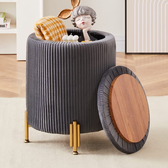Mxfurhawa Luxe Velvet Upholstered Storage Ottoman Footrest Stool with Metal Legs For Décor