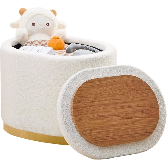 Mxfurhawa Modern Storage Ottoman – Upholstered Footstool with Metal Base, Multi-Functional Vanity Stool & Side Table for Living Room & Bedroom (White)