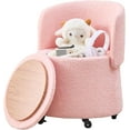 thumbnail image 1 of Mxfurhawa Modern Velvet Storage Ottoman – Vanity Stool with Backrest & 5 Rolling Wheels, Small Footstool for Makeup, Bedroom, or Extra Seating (Pink), 1 of 6