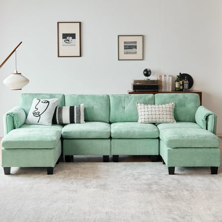 Mxfurhawa Modular Couches and Sectional Sofas, 6 Seat Oversized Sofa for Living Room, U Shaped Sectional Couch, Green