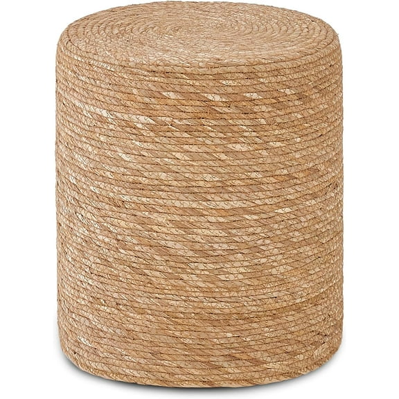 Mxfurhawa Round Ottoman, Natural Hand Braided Pouffe, Footstool with Solid Wood Frame, Rustic Accent Sitting, Farmhouse Pouf, Boho Decor or Small Table for Living Room (100% Cattail)