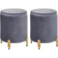 thumbnail image 1 of Mxfurhawa Round Ottoman Set of 2,Upholstered Footrest Stool Support 300lbs,Modern Padded Seat Foot Stool Coffee Table,Vanity Stool with Storage and Metal Legs for Living Room (Grey), 1 of 13