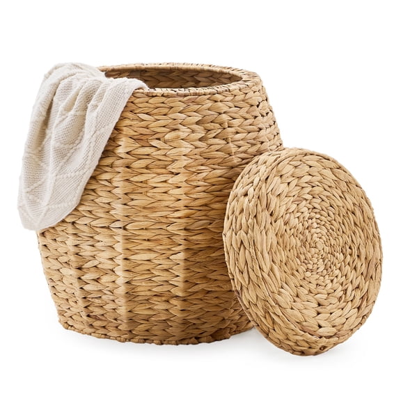 Mxfurhawa Handwoven Water Hyacinth Storage Basket with Lid, Off-White
