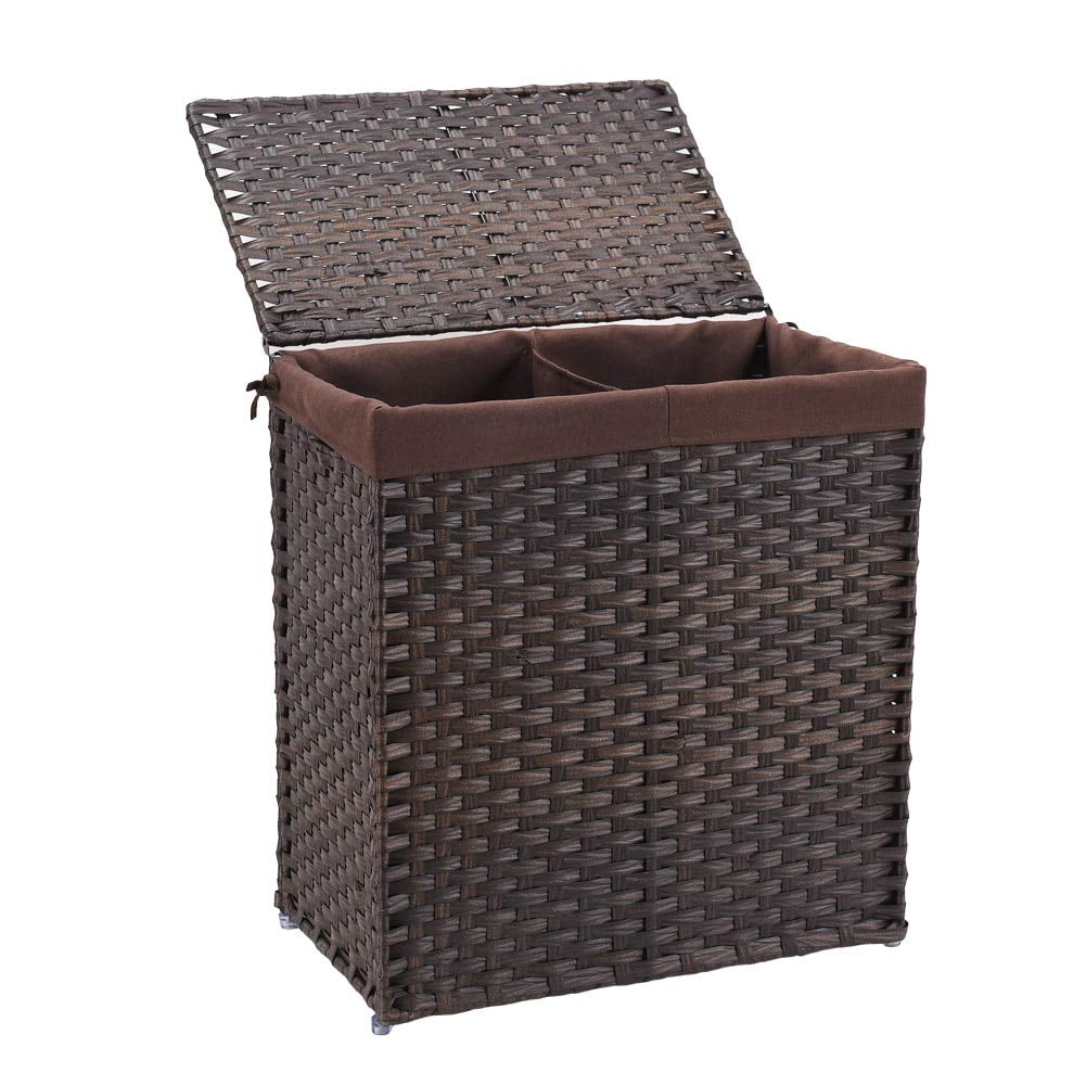 Mxfurhawa Wicker Laundry Hamper with Lid Divided Laundry Storage Basket, Brown - Walmart.com
