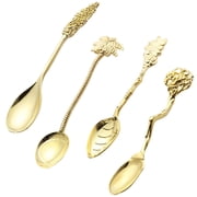 Mxhcet 4pcs Vintage Dessert Coffee Spoon Kitchen Tableware Royal Style Coconut Tree Mixing Tea Spoon Carved Ice Cream Soup Scoops for Dinning Bar