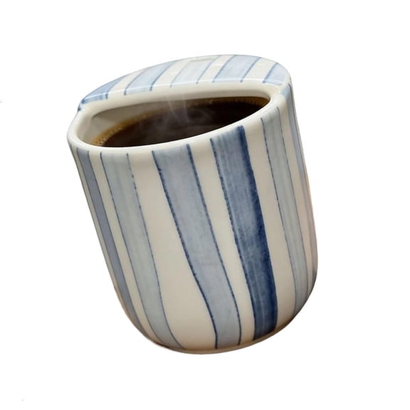 Mxhcet Ceramic Cup Striped Nonslip Handheld Mug with Sip Top Half Lid For Home Office Kitchen Use Holiday Drinkware Gift