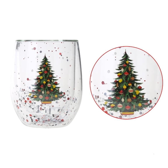 Mxhcet Christmas Tree Cup Water Glass Double Layer Thick Coffee Mug Glitter Sequin