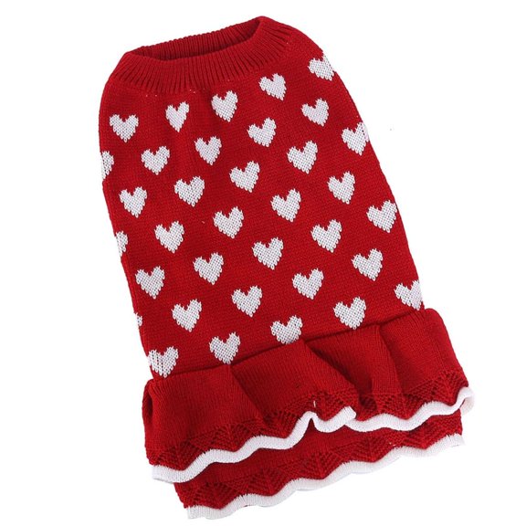 Mxhcet Heart Pattern Designs Sweater Winter Pullover Knitdress for Cats Everyday Wear