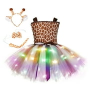 Mxiqqpltky Kids Girls Reindeer Costume Tulle Dress with Lights and Headbands Set