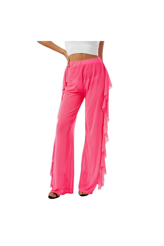 Women Mesh Sheer Ruffle Cover Up Pants