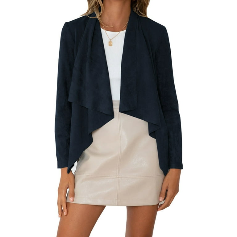 Mxiqqpltky Women s Drape Front Open Cardigan Faux Suede Leather