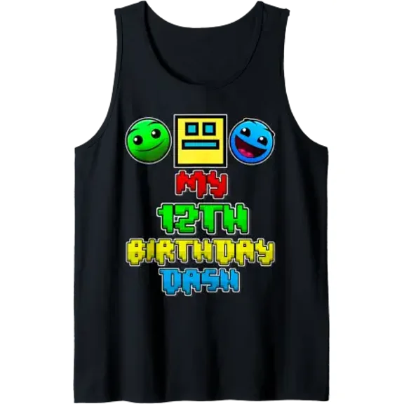 My 12Th Birthday Dash Video Game Theme 12 Party Geometry Tank Top Size S-3XL