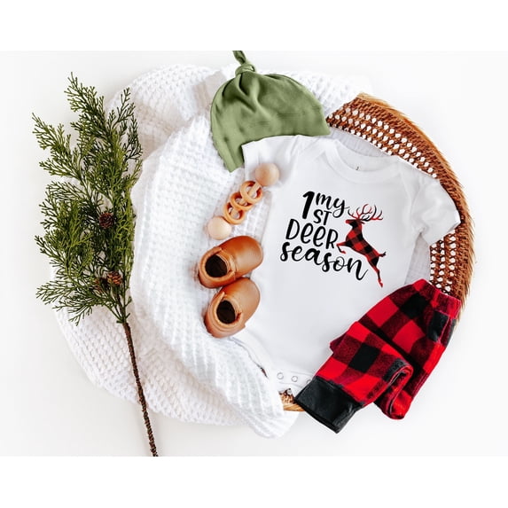 My 1St Deer Season Onesie Deer Season Plaid Baby Bodysuit, Deer Hunting Baby Gift Cool Baby Clothing, Cute Baby Onesie, BABY BODYSUIT LAT 4424