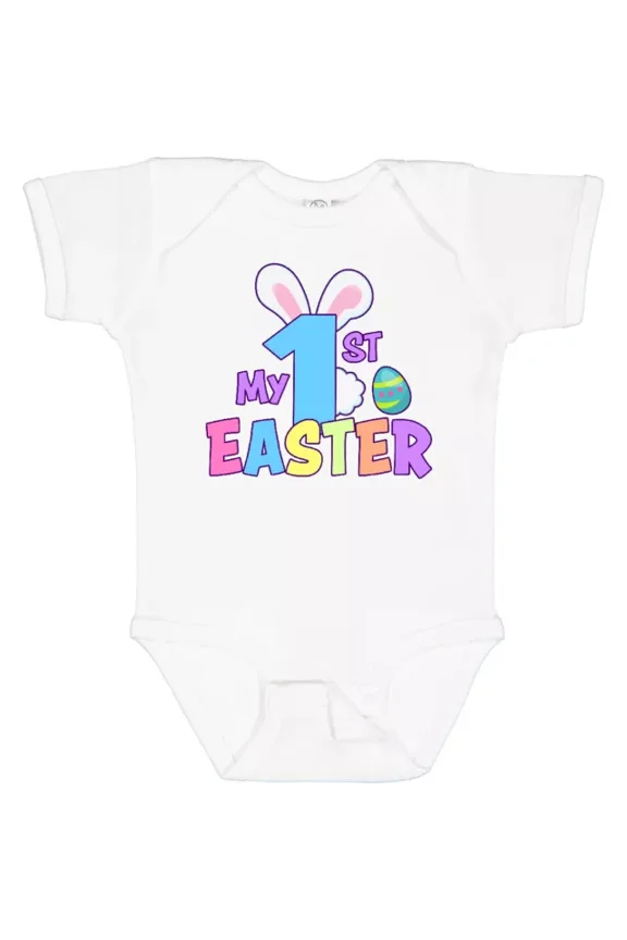 My 1St Easter One With Bunny Ears And Tail Baby Bodysuit Kids Happy Cute Baby Onesie, BABY BODYSUIT LAT 4424