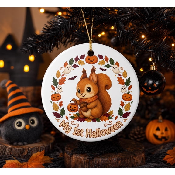 My 1St Halloween Squirrel Ornament Ceramic 2026 Baby Keepsake 2D FLAT Ceramic Ornament