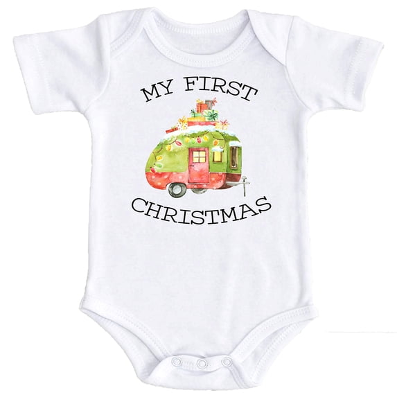 My 1st Christmas Camper Bodysuit for Baby Boys and Girls Christmas Outfit White Bodysuit Newborn
