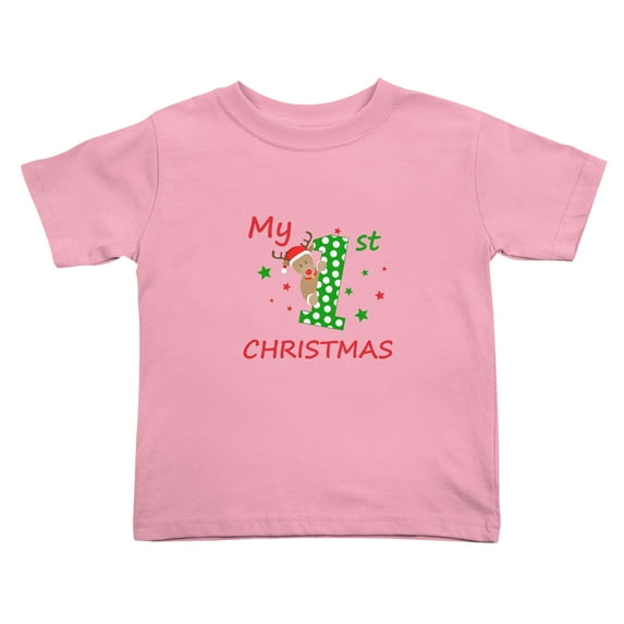 My 1st Christmas Deer Cute Toddler Tshirts for Boys Girls (Pink, 3T)