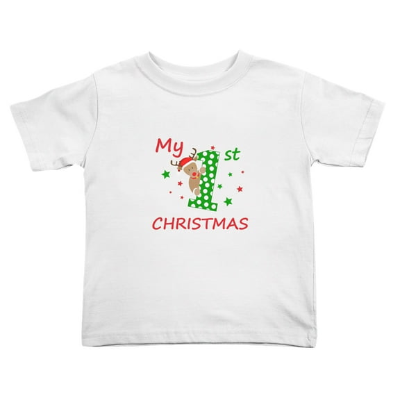 My 1st Christmas Deer Cute Toddler Tshirts for Boys Girls (White, Youth S)