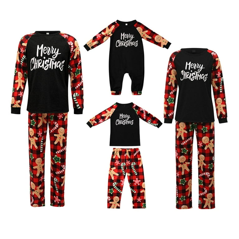 My 1st Christmas Family Christmas Pjs Matching Sets Gingerbread Man Printed Top and Pants Sleepwear Sets