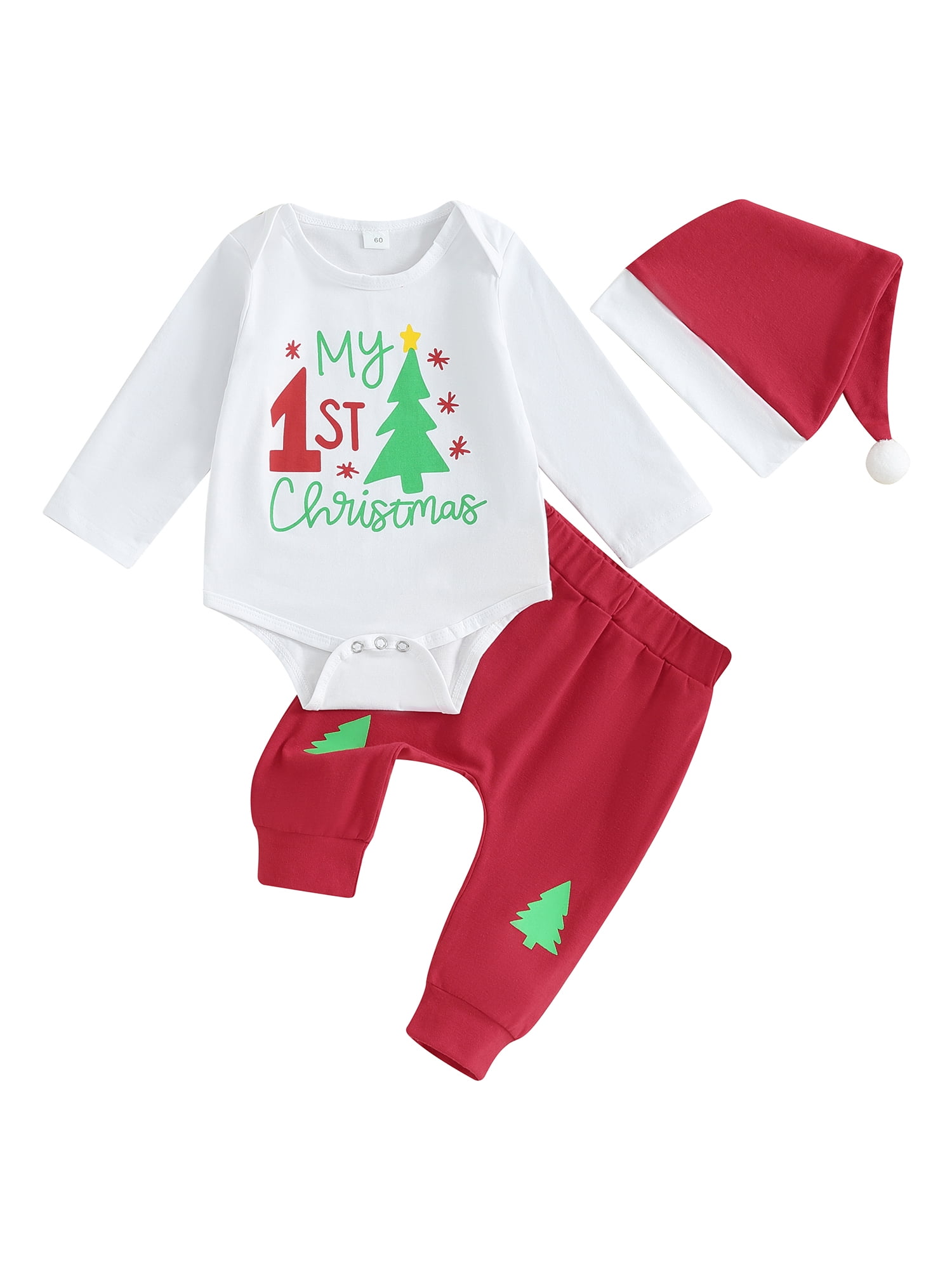 My 1st Christmas Outfits Infant Baby Boy Long Sleeve Romper + Red Pants