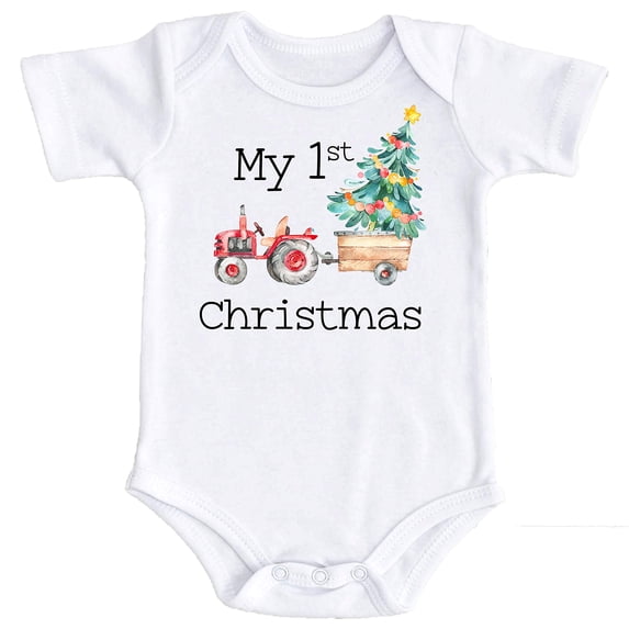 My 1st Christmas Tractor Bodysuit for Baby Boys and Girls Christmas Outfit White Bodysuit 18 Months