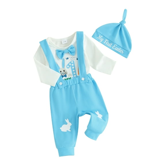 My 1st Easter Baby Boys Clothes Gentleman Outfits Suits Infant Long Sleeve Romper+Bib Pants+Hat Outfits Set