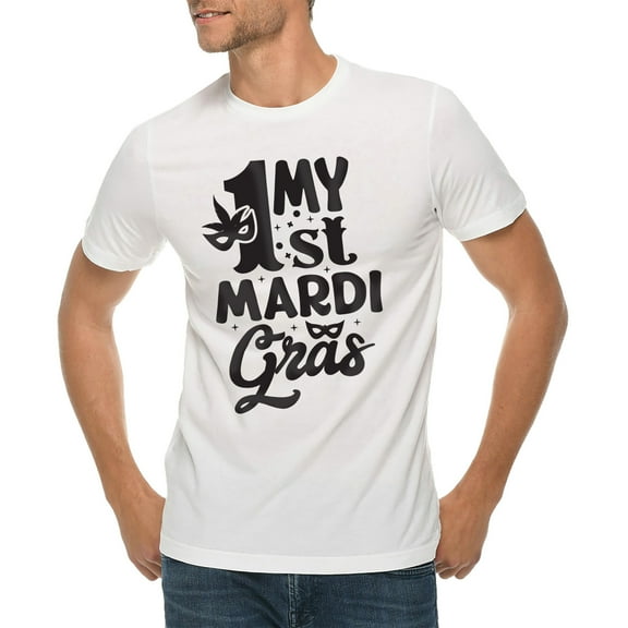 My 1st Mardi Gras Graphic Design Ring Spun Combed Cotton Short Sleeve Deluxe Jersey T-Shirt - White 3XL