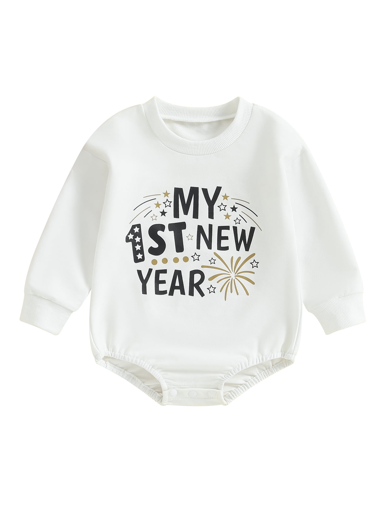 My 1st New Year Outfit Newborn Baby Jumpsuit Firework Print Sweatshirts Romper Infant Bodysuit