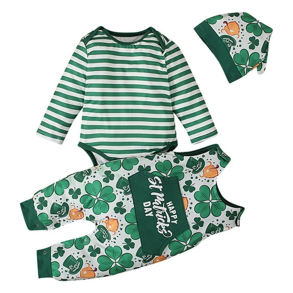 My 1st St. Patrick's Day Baby Boy Outfits Clover Shamrock Printing Romper With Pants 2 Piece Outfits Sets Green 12-18 Months