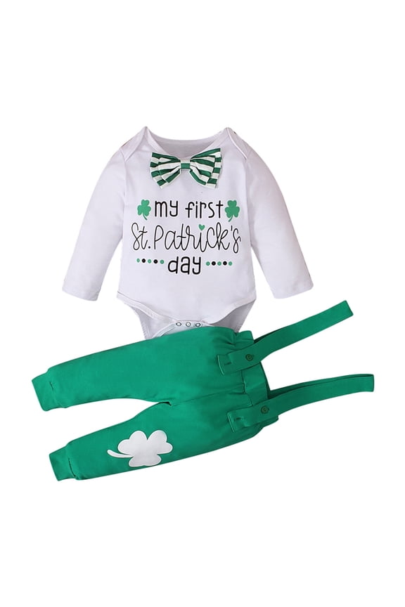 My 1st St. Patrick's Day Baby Boy Outfits Clover Shamrock Printing Romper With Pants 2 Piece Outfits Sets White 6-12 Months