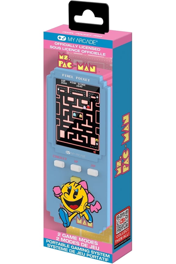 Ms. Pac-Man Pixel Pocket Pro: Officially Licensed Ms. Pac-Man Video Game, Portable Keychain Arcade
