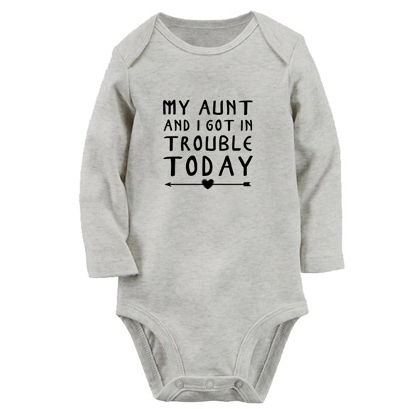 My Aunt And I Got In Trouble Today Funny Rompers, Newborn Baby Unisex Bodysuits, Infant Jumpsuits, Toddler 0-12 Months Kids Long Sleeves Oufits (Gray, 6-12 Months)