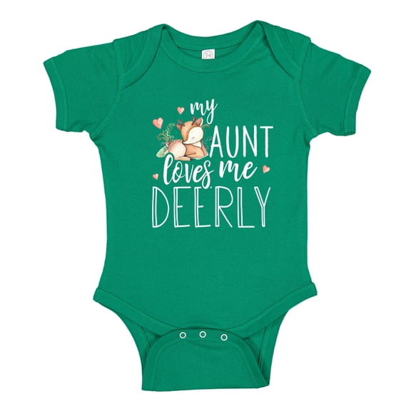 My Aunt Loves Me Deerly Baby Bodysuit One Piece NB Kelly Green