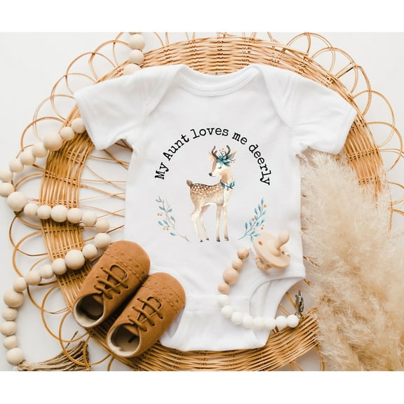 My Aunt Loves Me Deerly Onesie, Aunt Gift, Aunt Baby Bodysuit, Deer Onesie, Kids Birthday Gift, Baby Gift, Newborn Bodysuit Onesie Cute and Cool Baby Bodysuit, BABY BODYSUIT LAT 4424