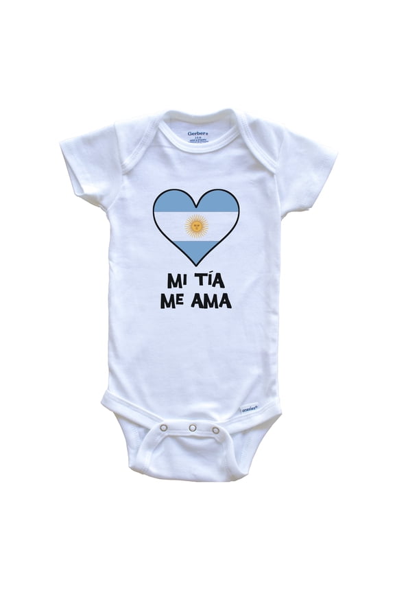 My Aunt Loves Me Spanish Language Argentina Flag Heart Baby Bodysuit - Mi tía me ama, 0-3 Months White