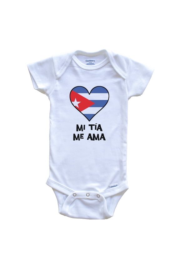 My Aunt Loves Me Spanish Language Cuba Flag Heart Baby Bodysuit - Mi tía me ama, 0-3 Months White
