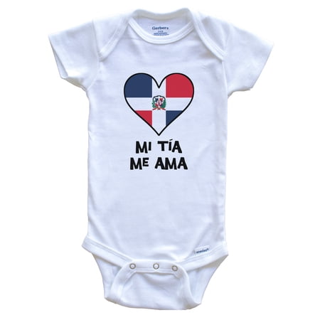 My Aunt Loves Me Spanish Language Dominican Republic Flag Heart Baby Bodysuit - Mi tía me ama, 0-3 Months White