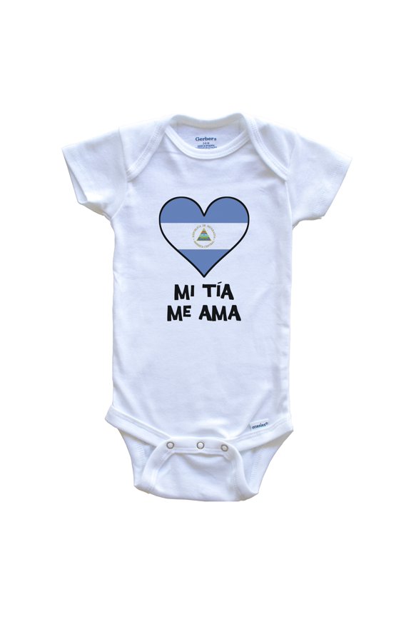 My Aunt Loves Me Spanish Language Nicaragua Flag Heart Baby Bodysuit - Mi tía me ama, 0-3 Months White