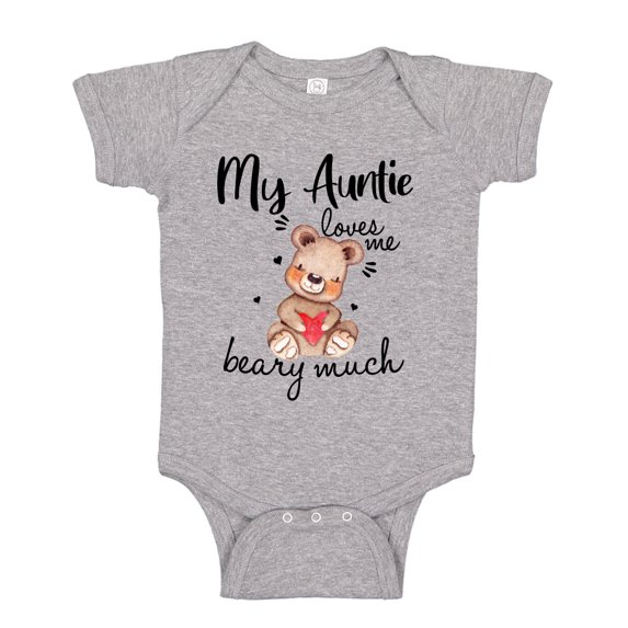 My Auntie Loves Me Beary Much Baby Bodysuit One Piece NB Athletic Heather